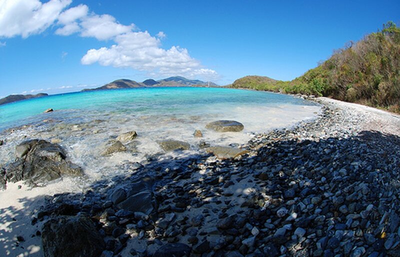 Rocky Beach with Turquoise Water — Blue, Serene
