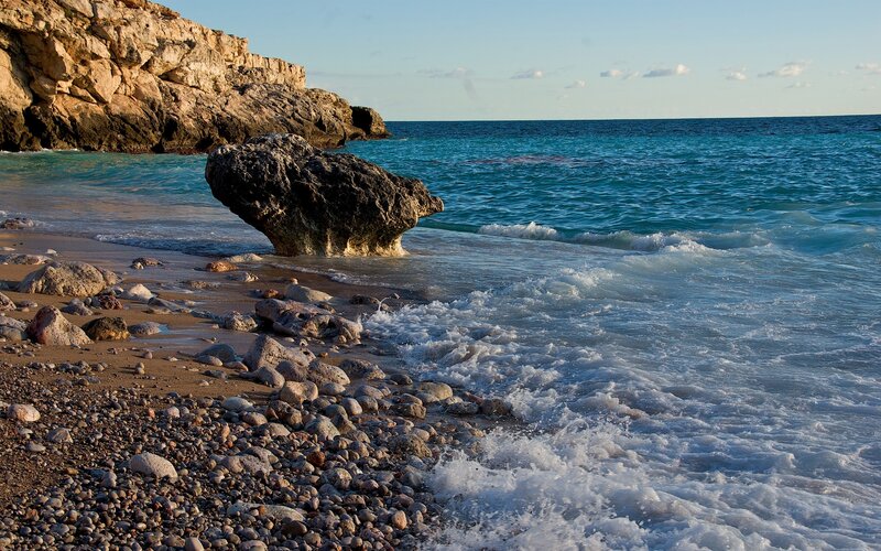 Rocky Beach with Waves — Blue, Serene