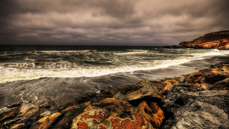 Rocky Beach with Waves — Gray, Dramatic
