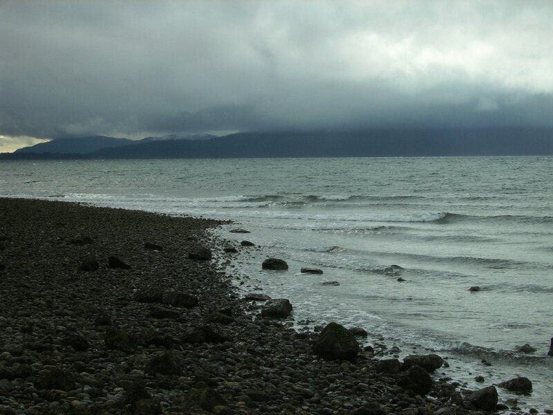 Rocky Beach with Waves — Gray, Overcast