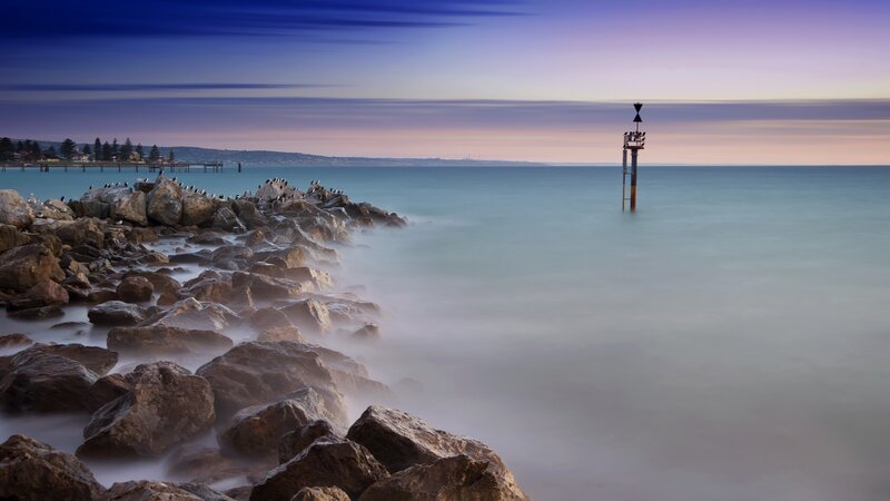 Rocky Breakwater at Dusk