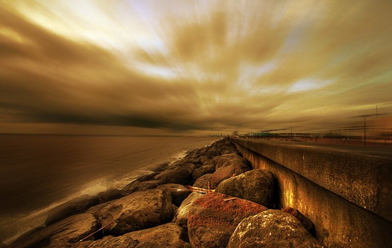 Rocky Breakwater at Sunset