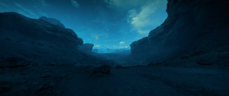 Rocky Canyon at Night — Blue