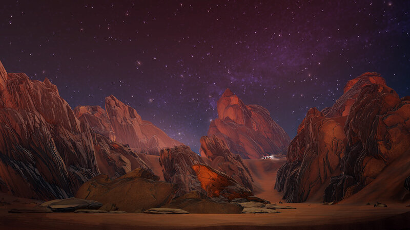Rocky Canyon at Night — Purple