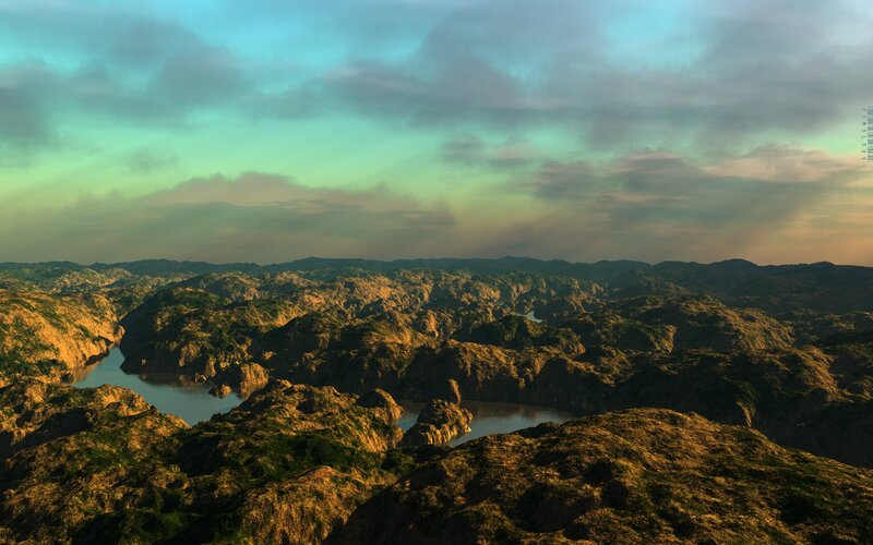 Rocky Canyon Landscape — Green, Dramatic, Sunset