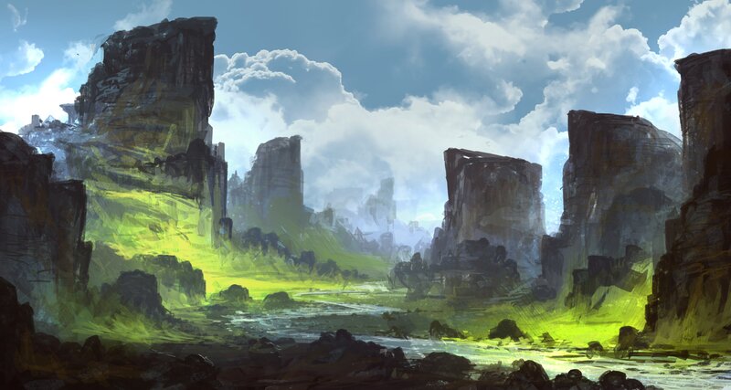 Rocky Canyon Landscape — Green, Dramatic