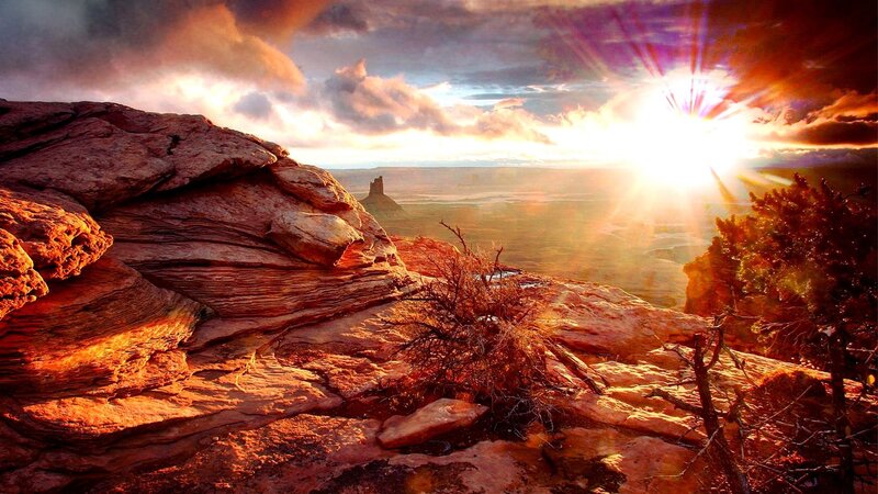 Rocky Canyon Landscape — Orange, Dramatic, Sunset, Photograph, Sun