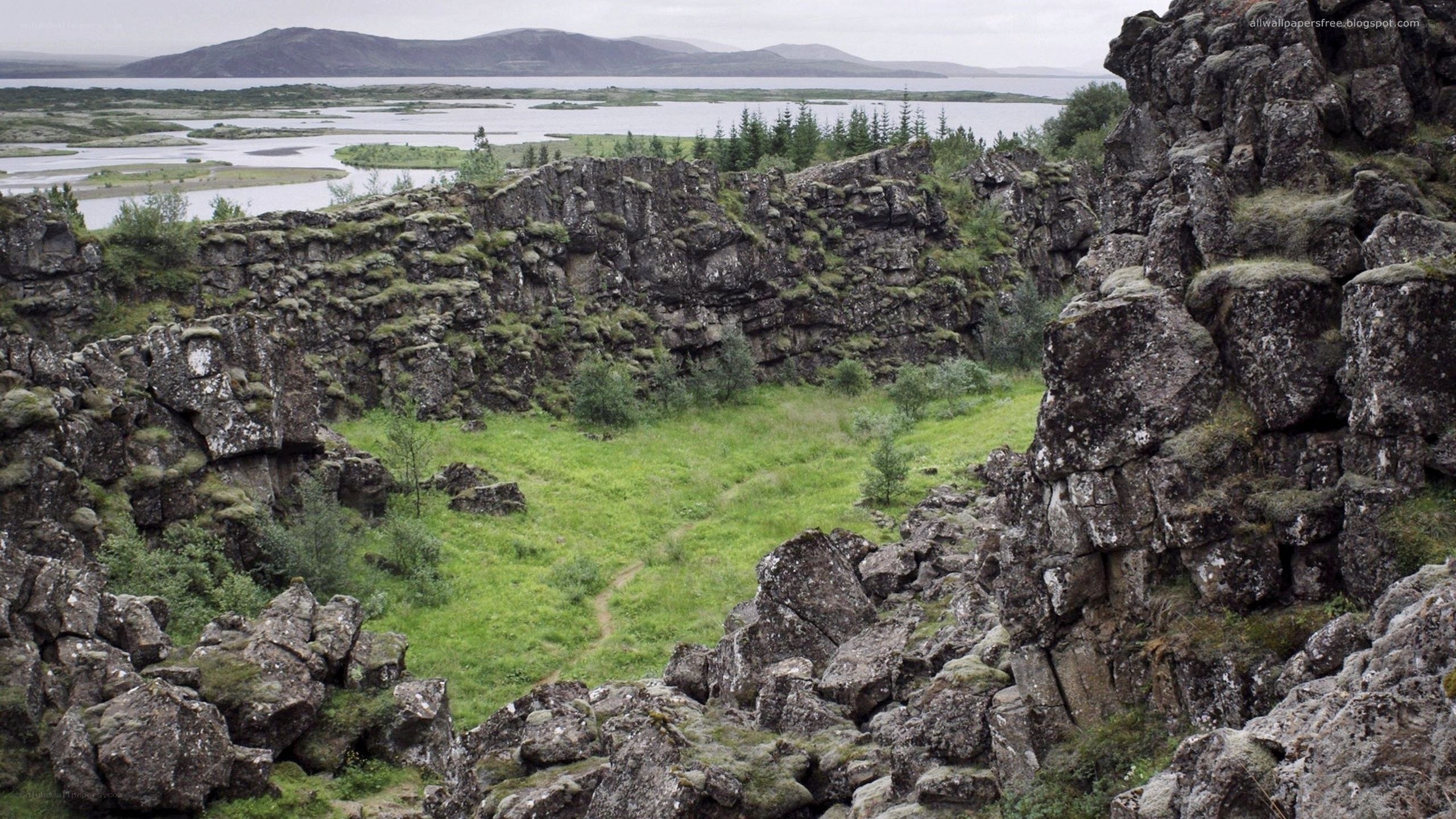 rocky canyon with lake view