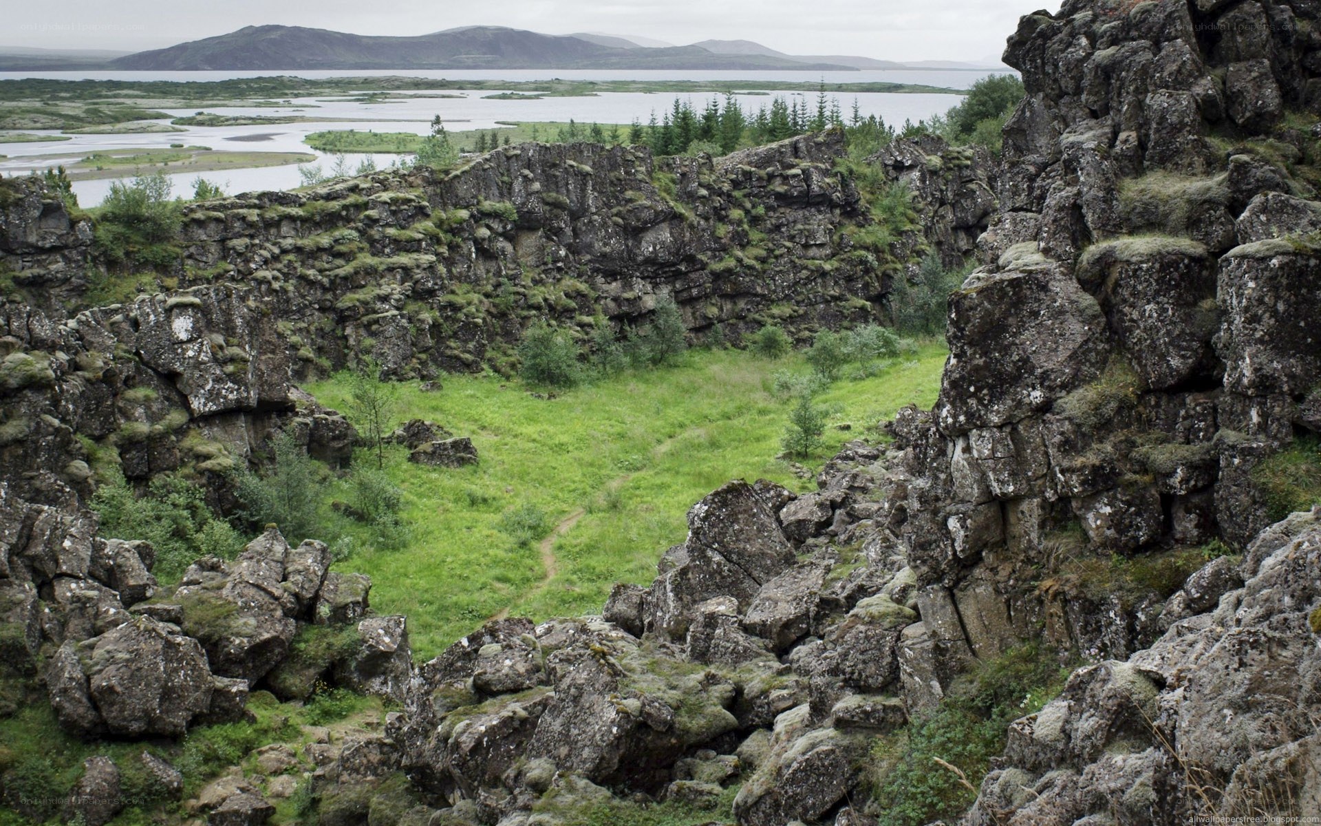 rocky canyon with lake view