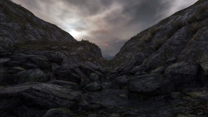 Rocky Canyon with Stream — Gray