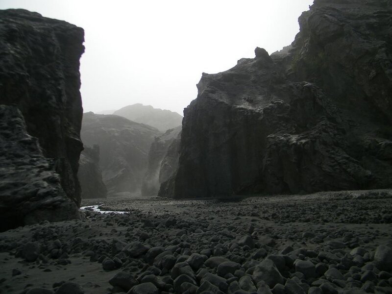 rocky canyon with stream