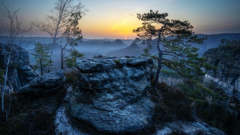 Rocky Cliff at Sunrise — Blue