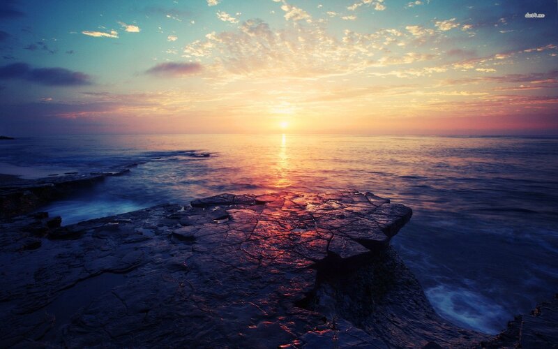 Rocky Cliff at Sunset — Blue, Serene