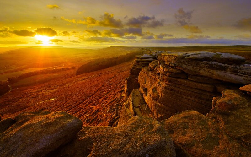 Rocky Cliff at Sunset — Gold