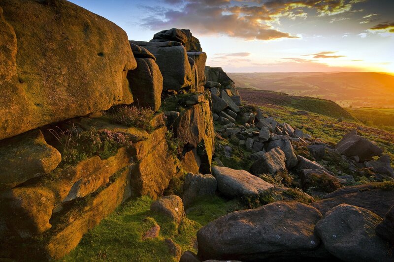 Rocky Cliff at Sunset — Orange, Dramatic, Photograph, Rocks, Grass