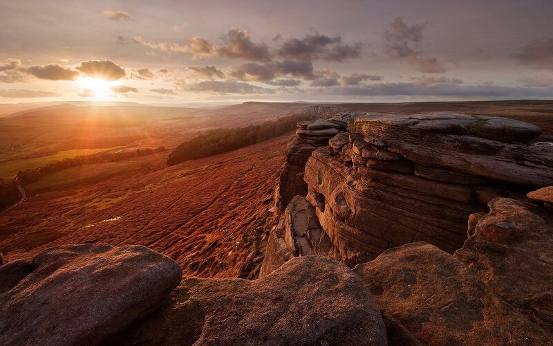 Rocky Cliff at Sunset — Orange, Dramatic, Photograph