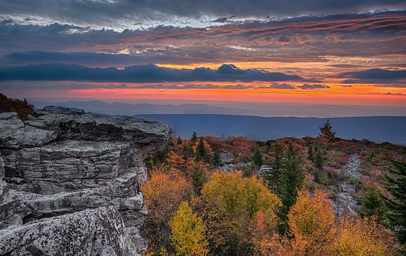 Rocky Cliff at Sunset — Orange, Dramatic