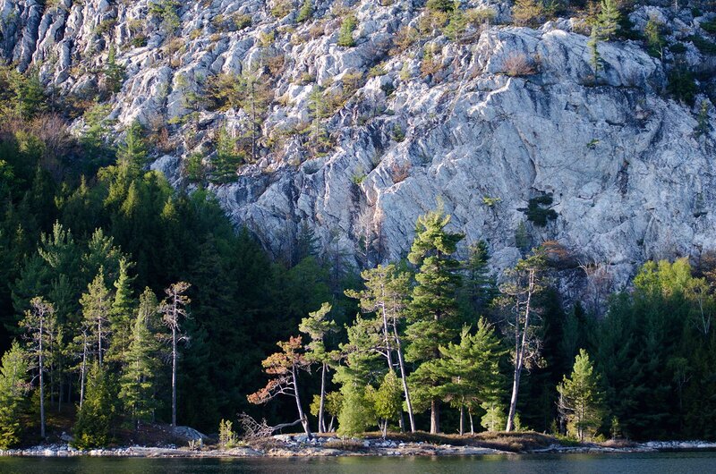 Rocky Cliff by Lake — Green, Serene