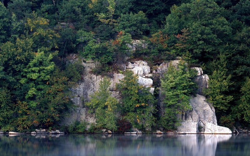 Rocky Cliff by Lake — Green