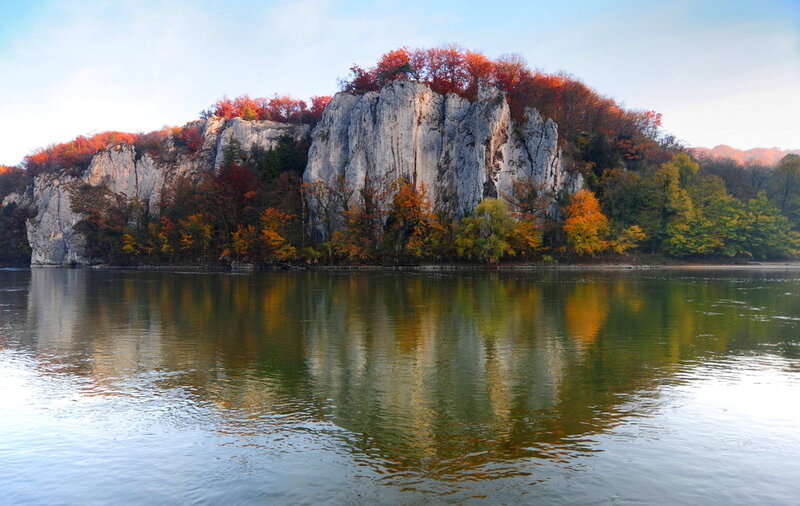 Rocky Cliff by River — Green