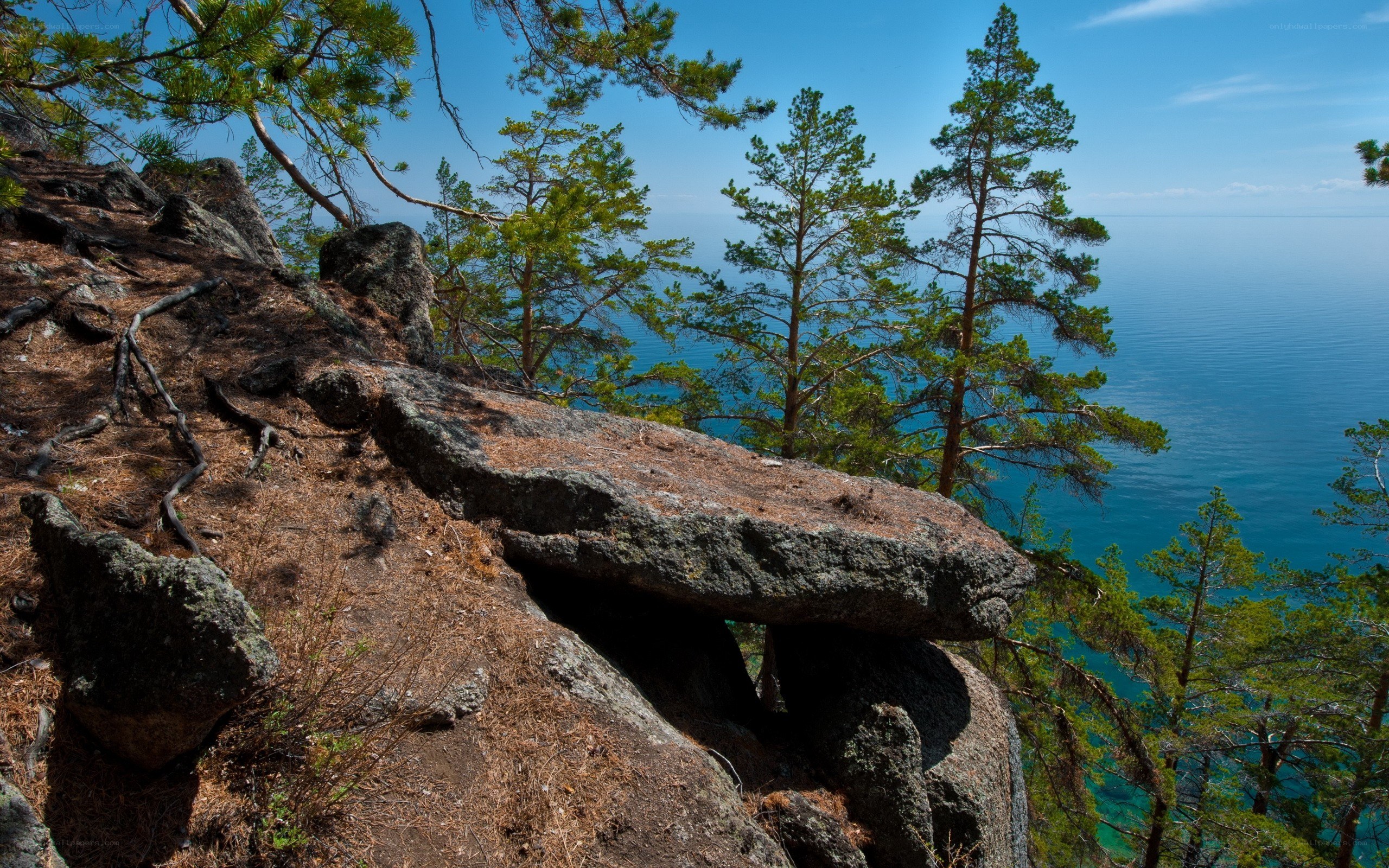 Rocky cliff overlooking a lake
