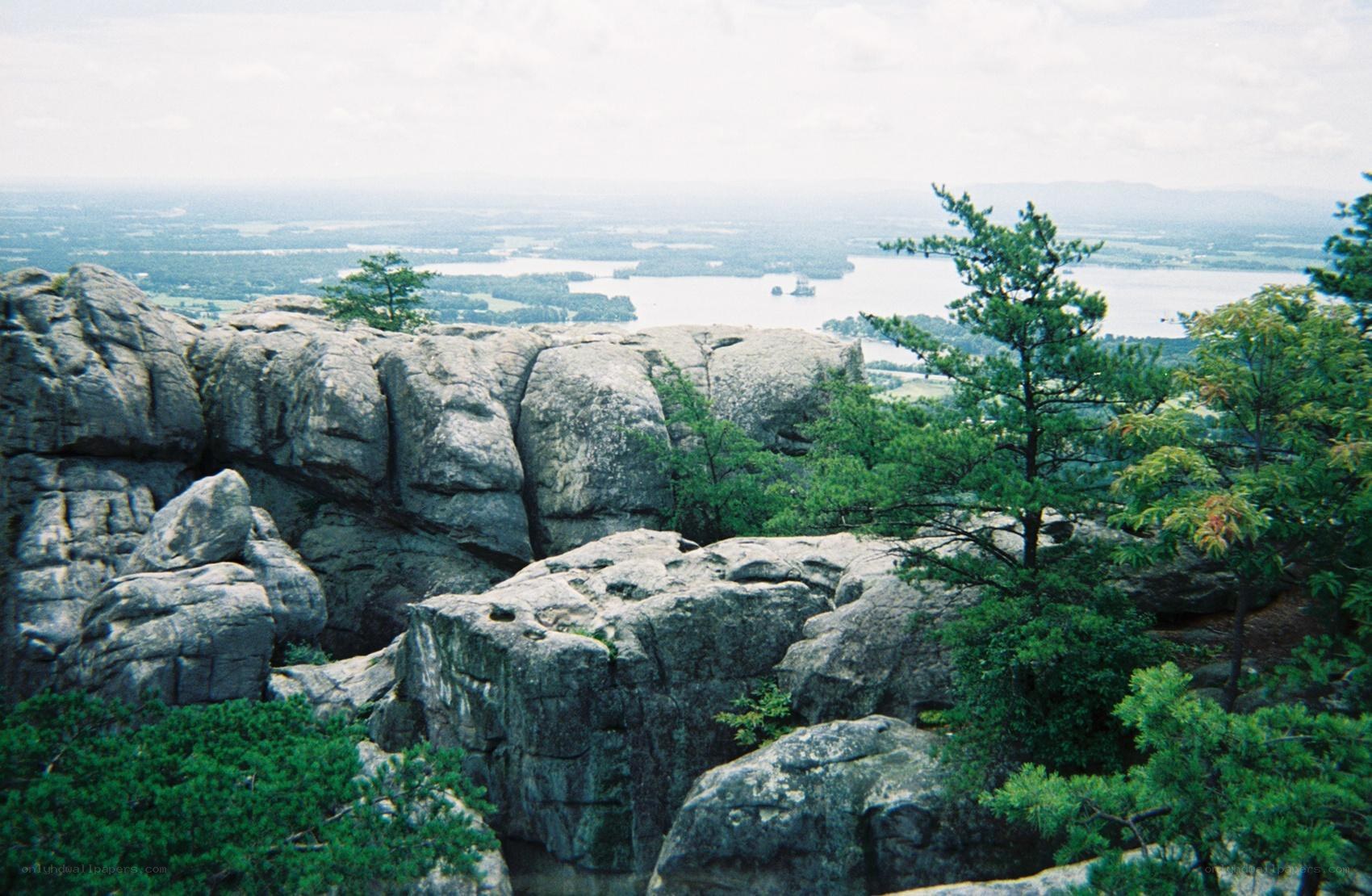 Rocky cliff overlooking a lake