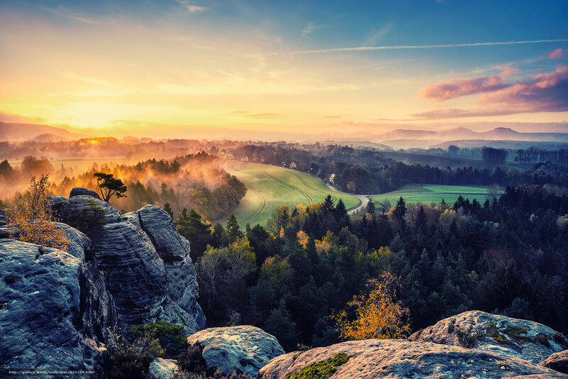 Rocky Cliff Overlooking Valley — Blue
