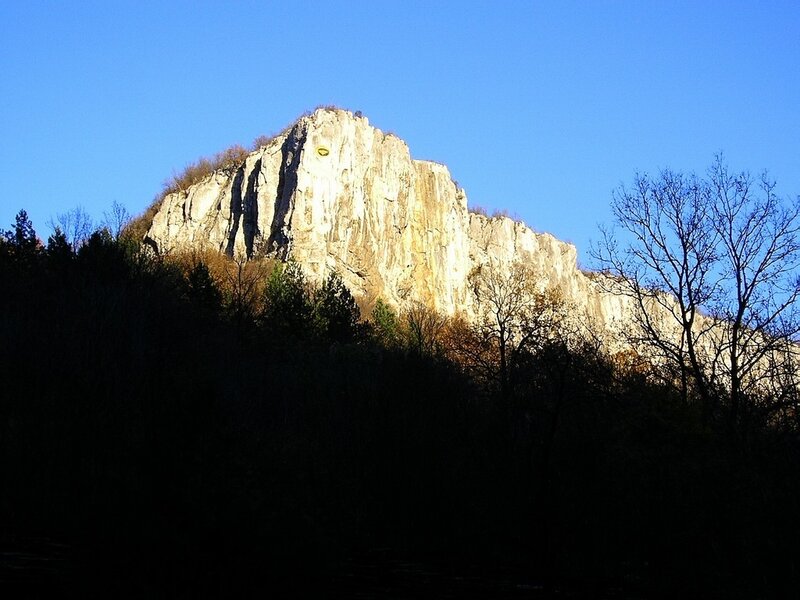 Rocky cliff under blue sky