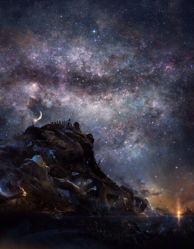 Rocky Cliff under Stars — Black