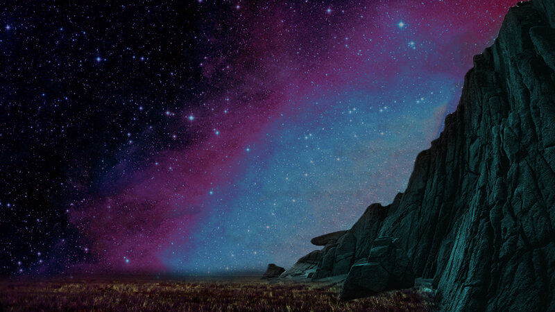 Rocky Cliff under Stars — Purple, Serene