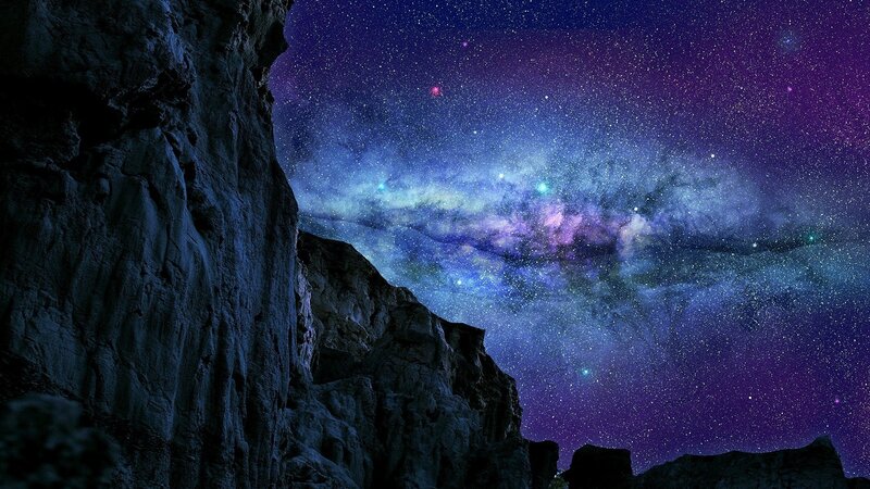 Rocky Cliff under Stars — Purple