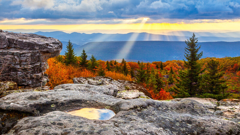 Rocky Cliff with Autumn Forest