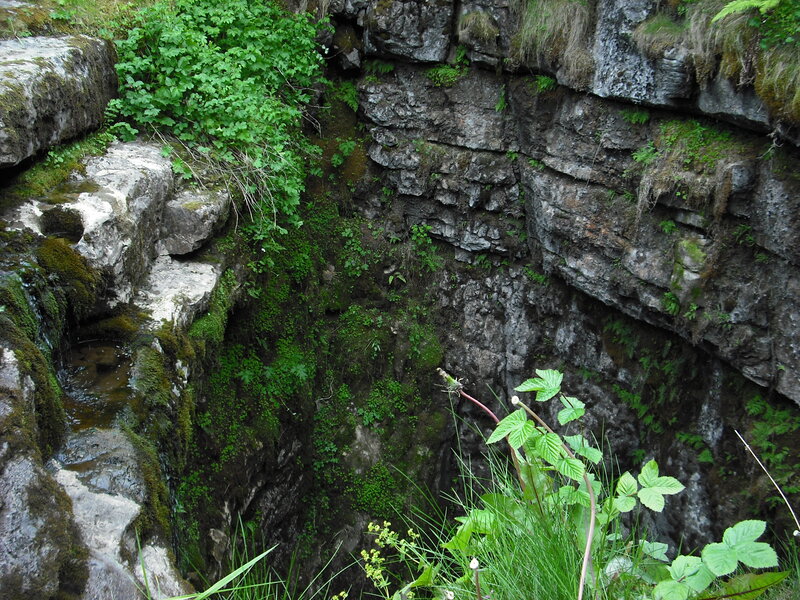 rocky cliff with stream