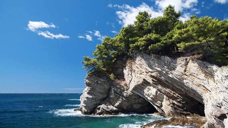 Rocky Cliff with Trees — Blue