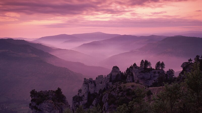 Rocky Cliffs in Valley — Purple, Serene