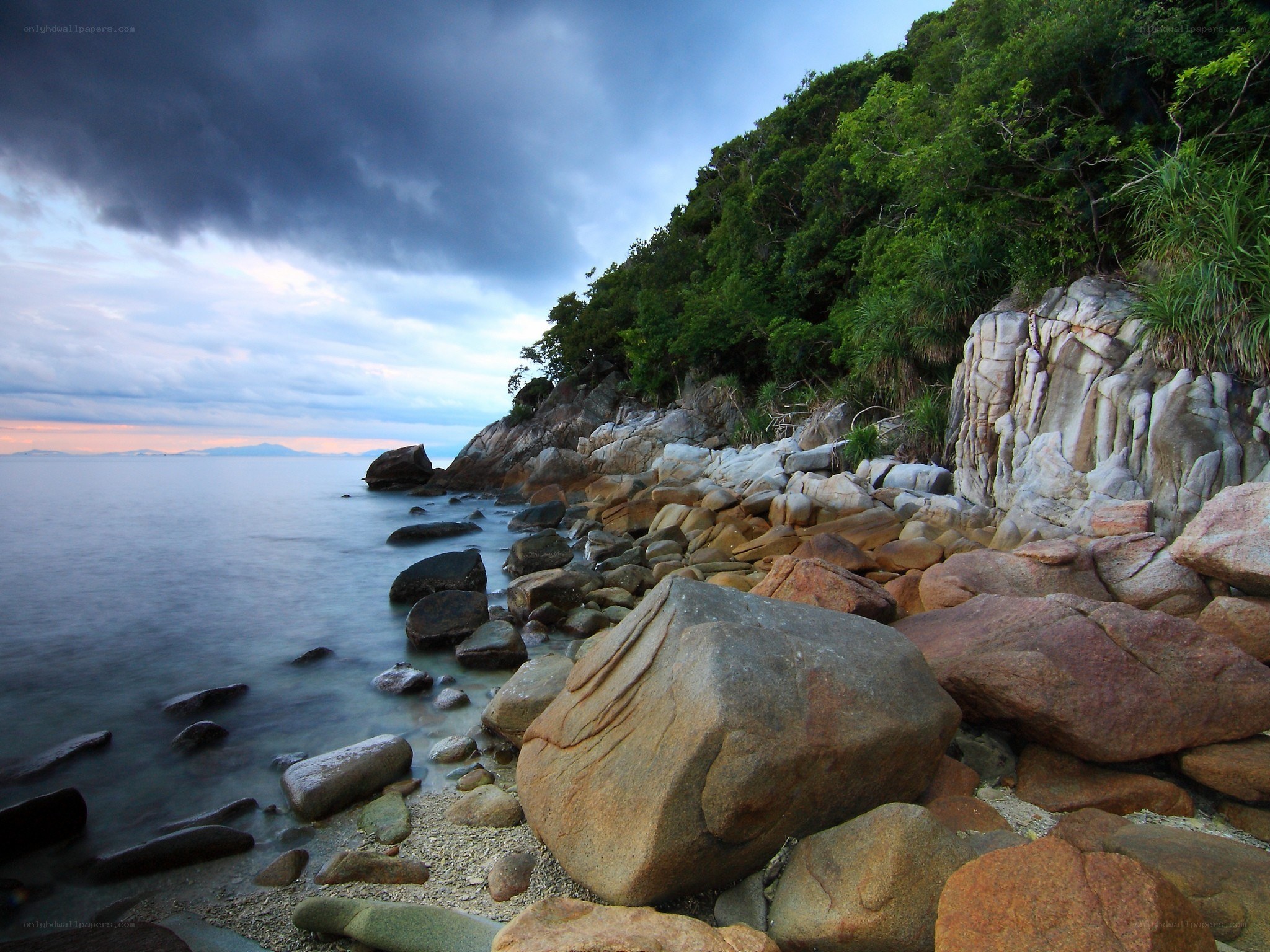 Rocky coast at dusk