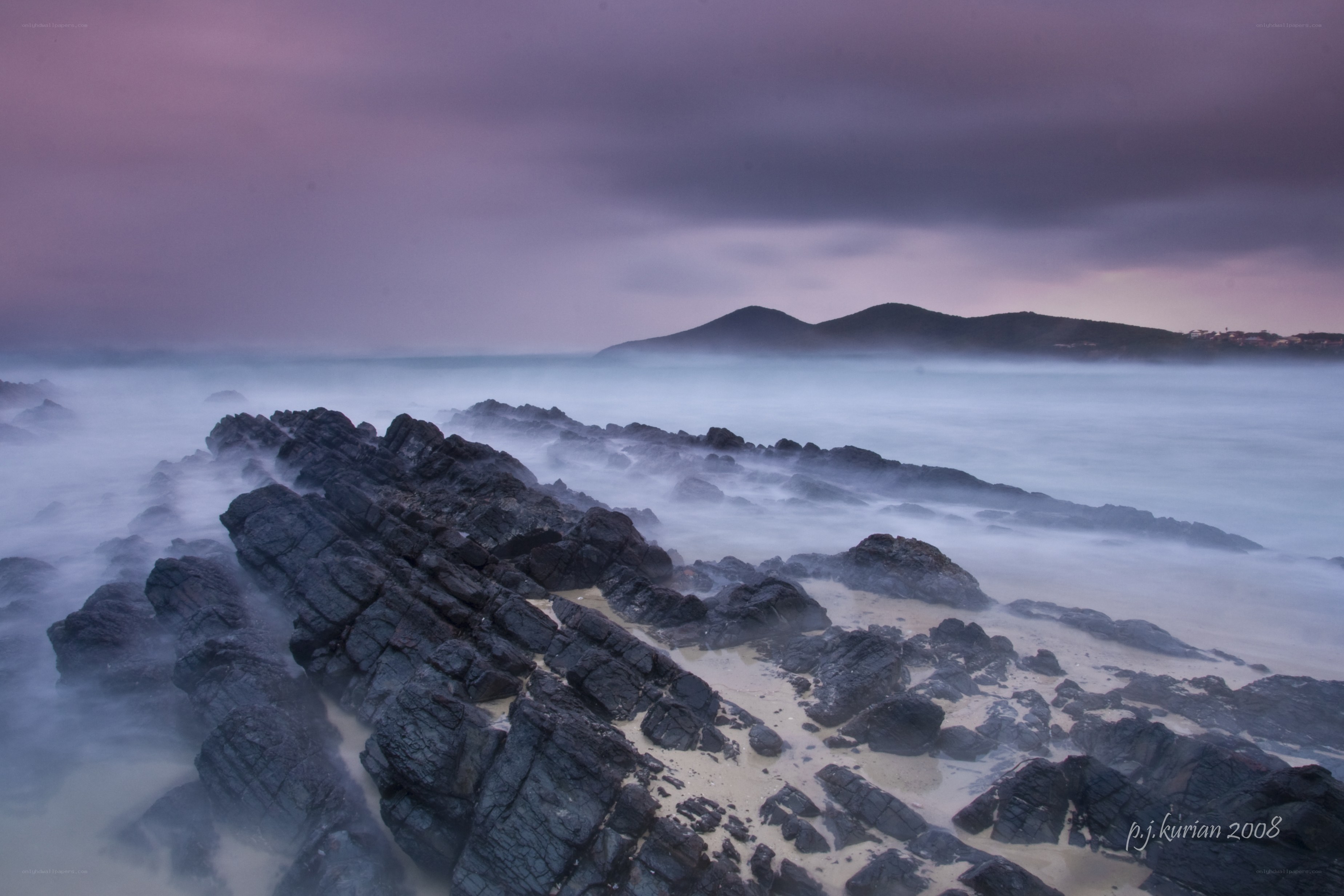 Rocky coast at dusk