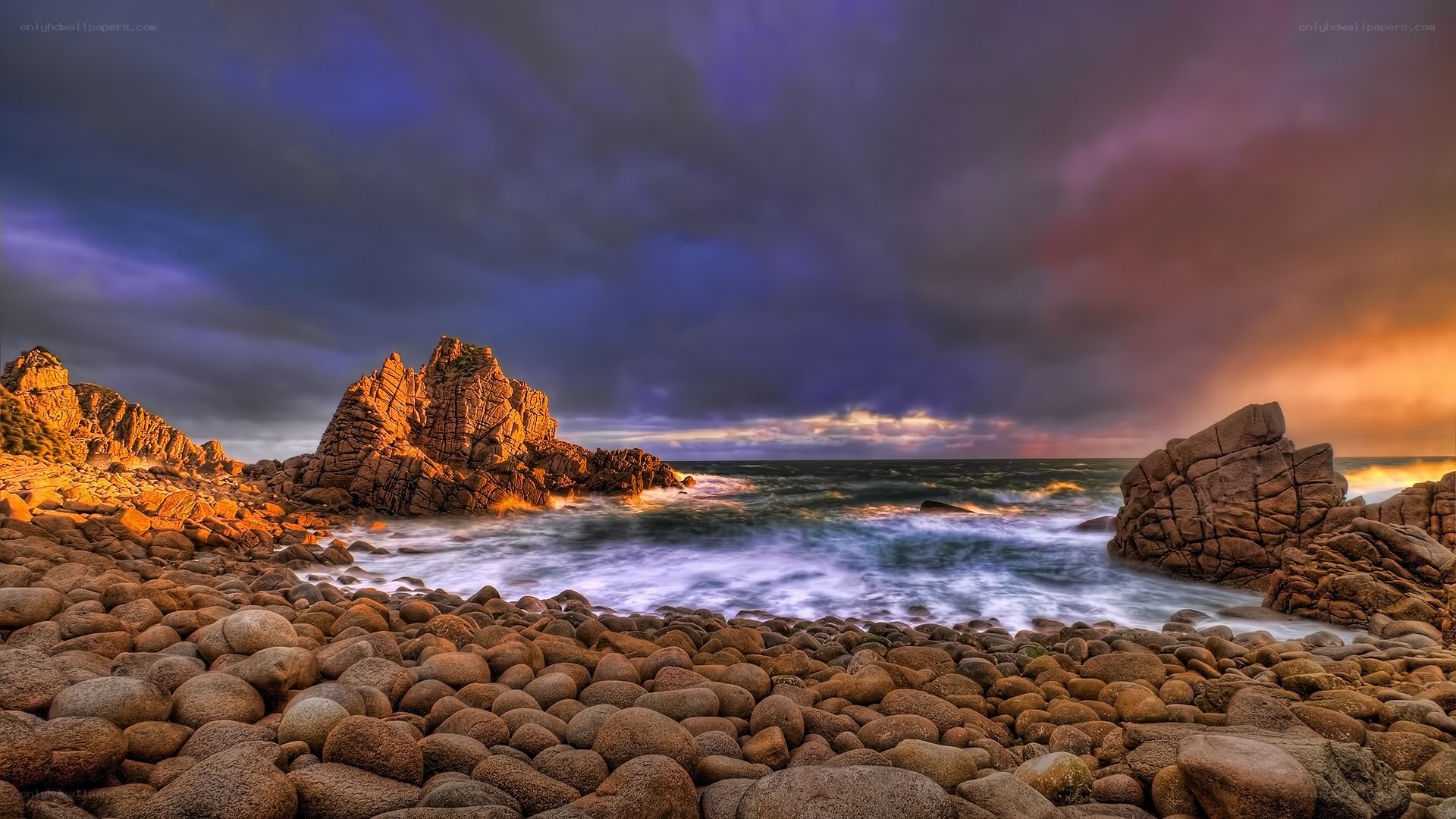Rocky coast at sunset