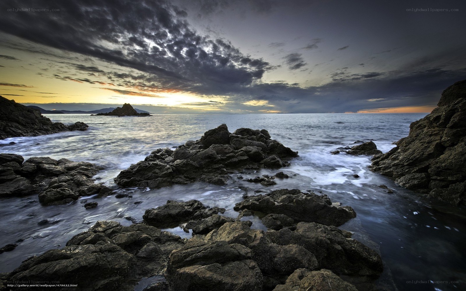 Rocky coast at sunset