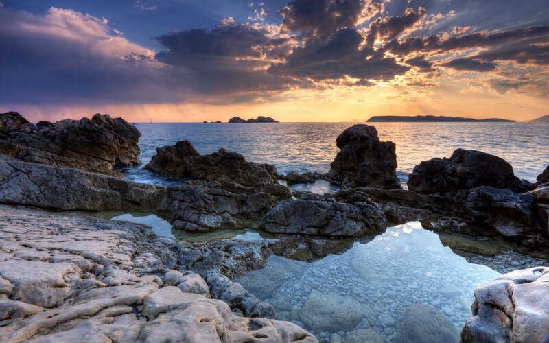 Rocky coast at sunset