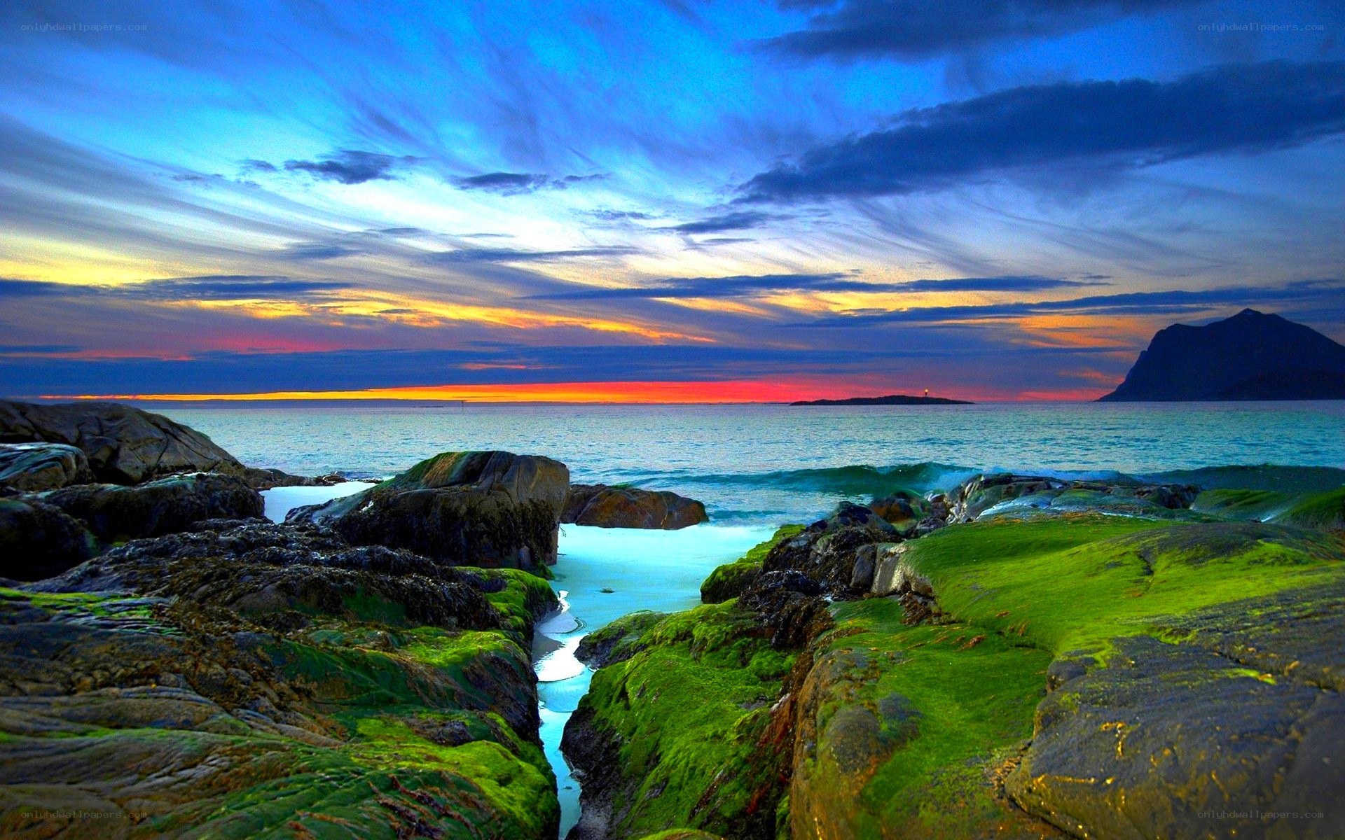 Rocky coast at sunset