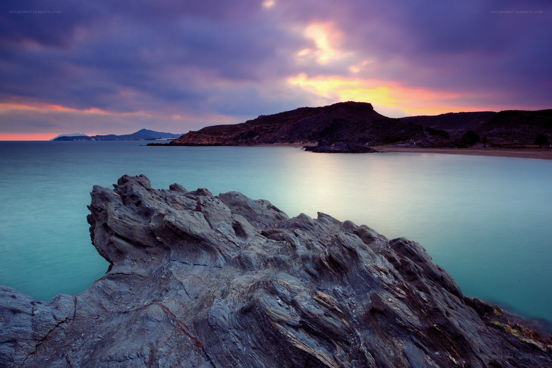 Rocky coast at sunset