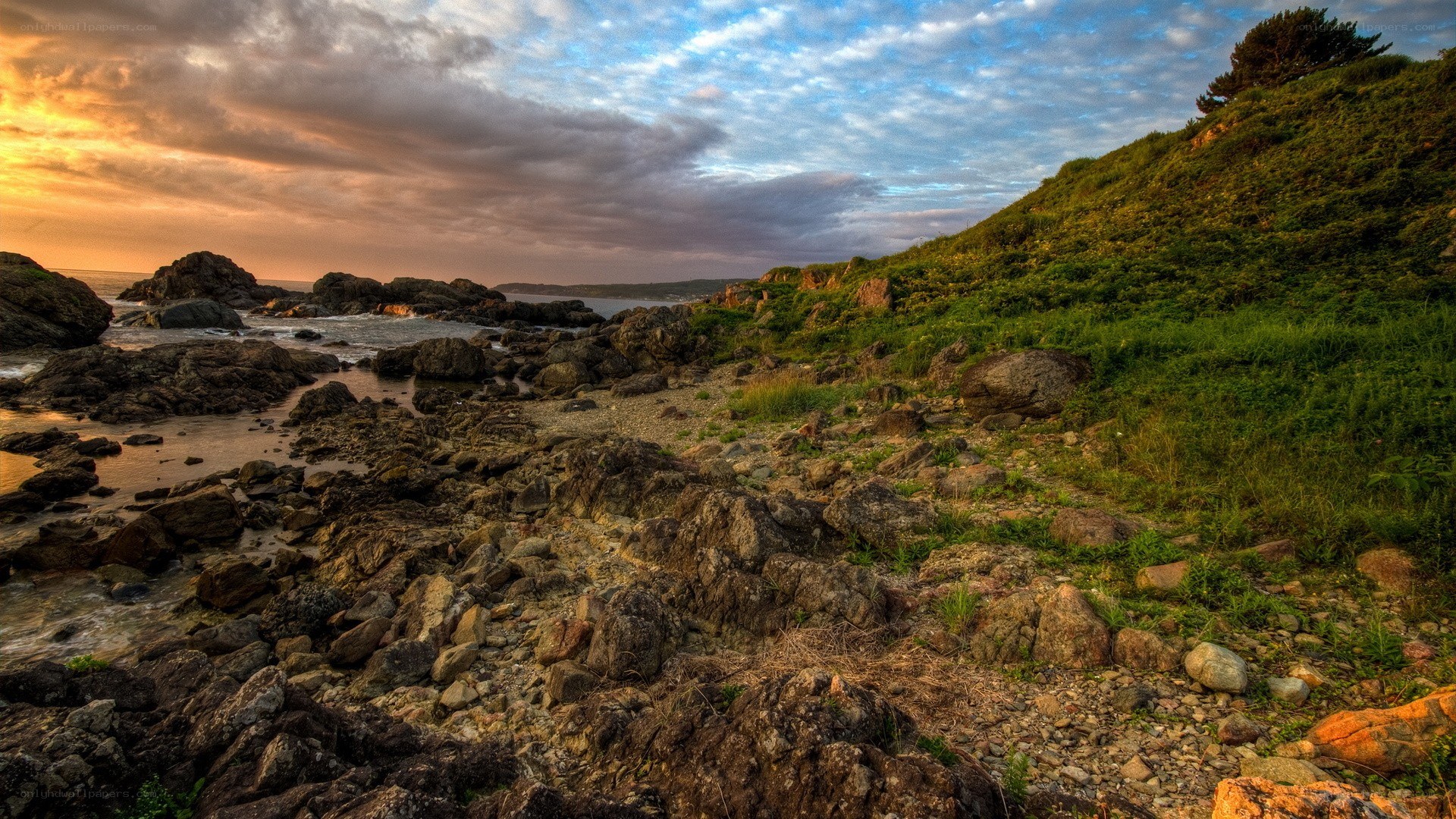 Rocky coast at sunset