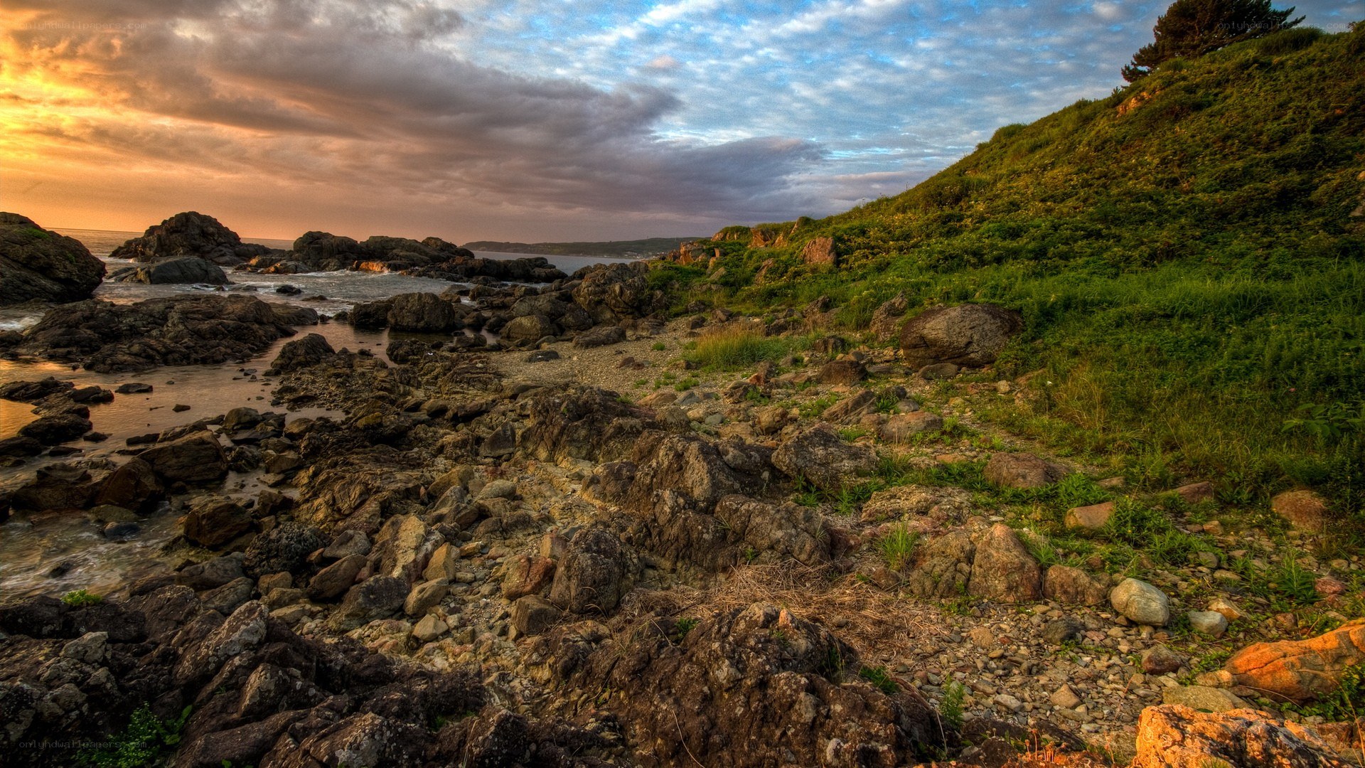 Rocky coast at sunset