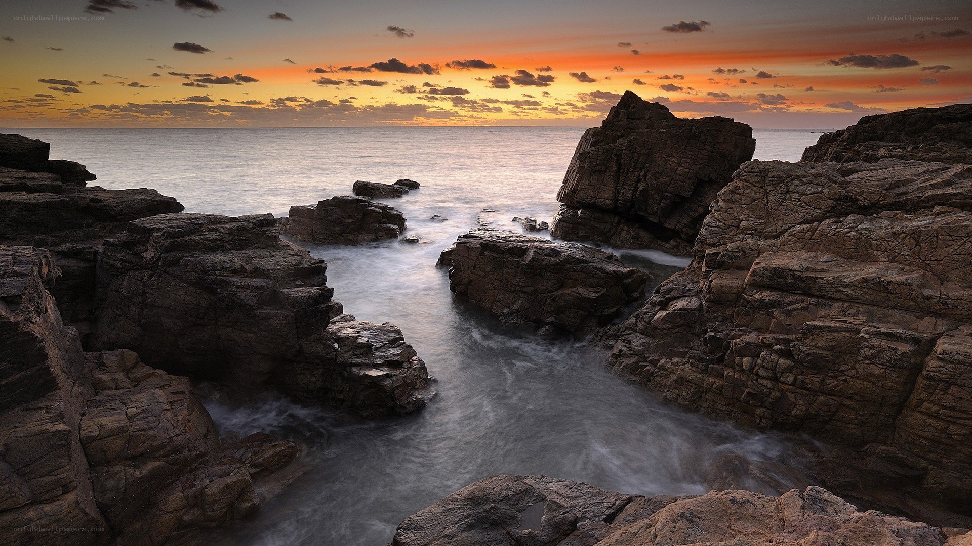 Rocky coast at sunset