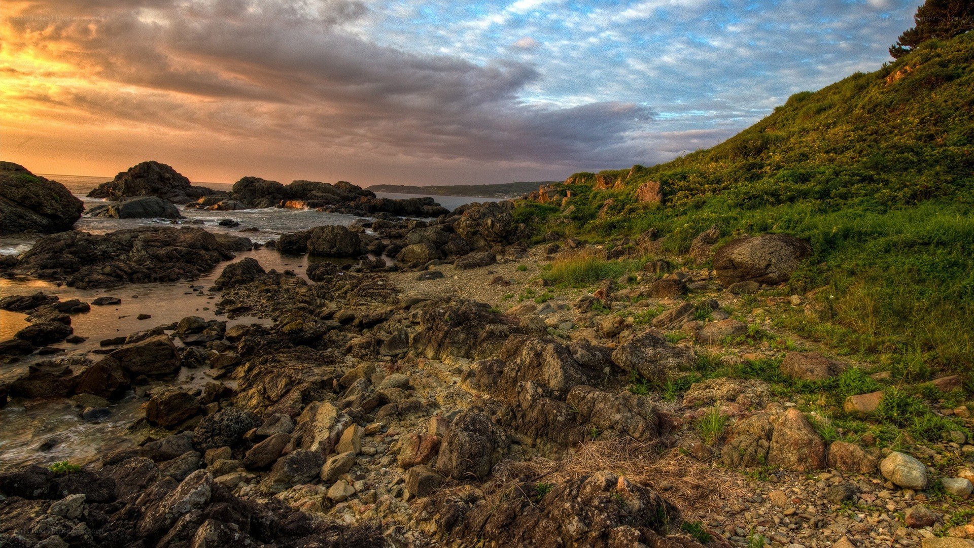 Rocky coast at sunset