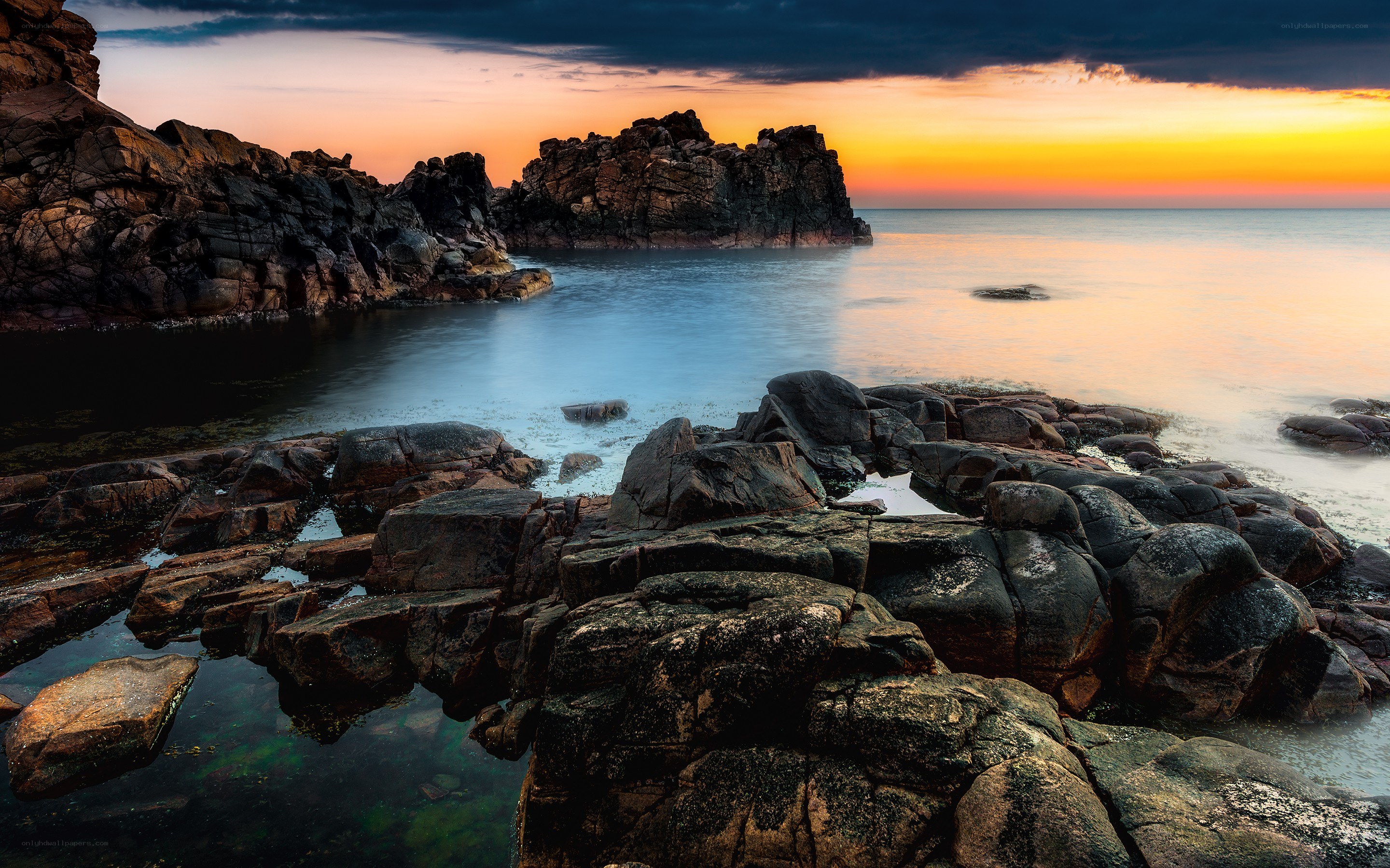 Rocky coast at sunset