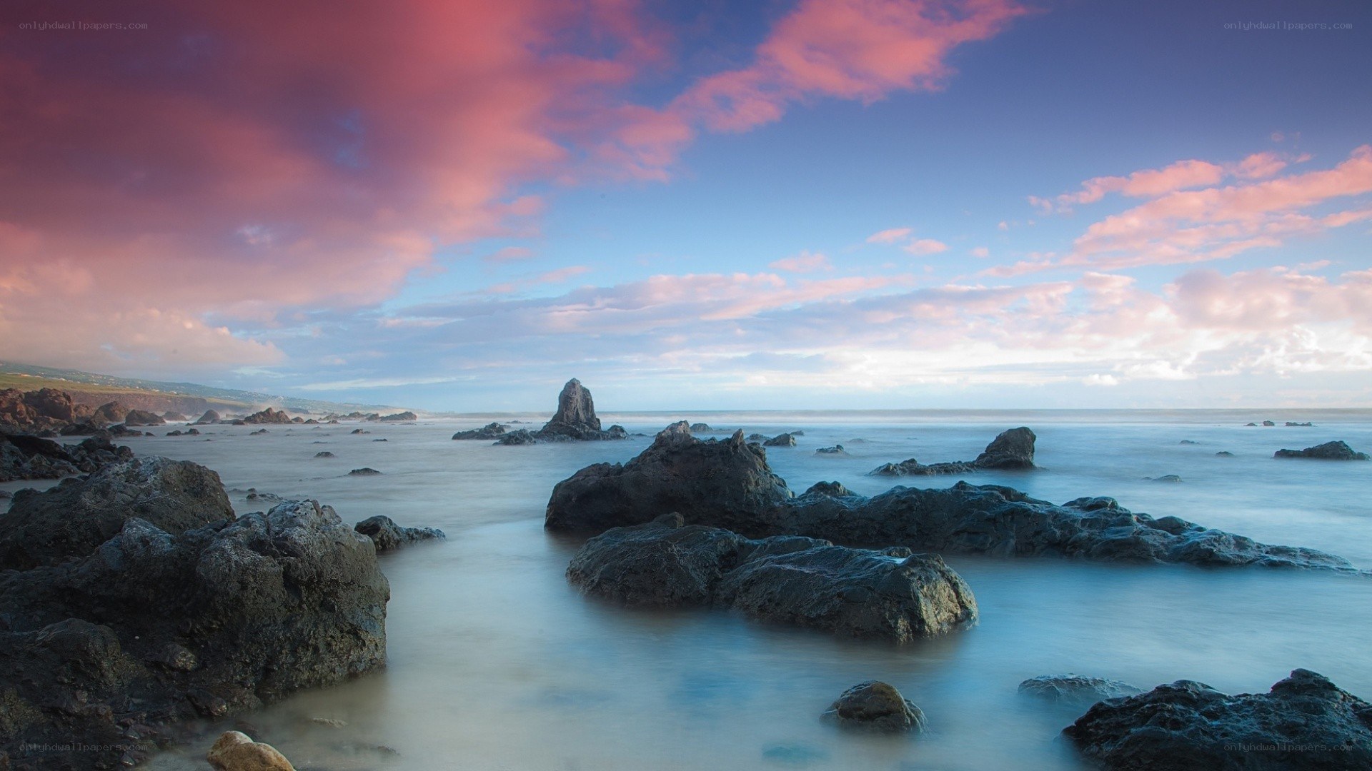 Rocky coast at sunset