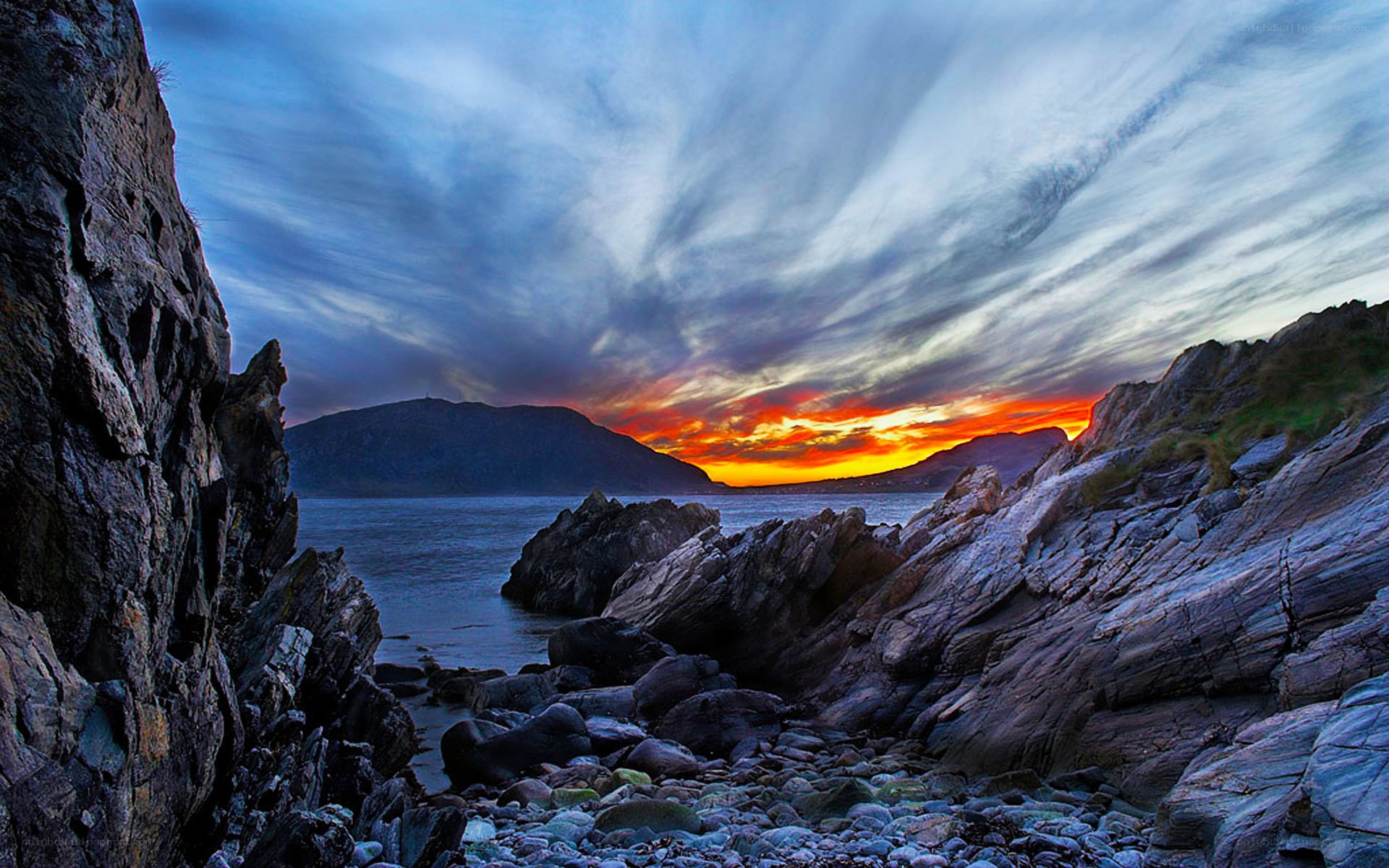 Rocky coast at sunset