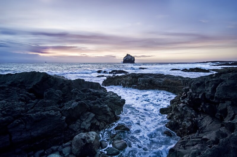 Rocky coast at twilight